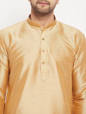 Rose Gold And Maroon Silk Blend Kurta Pyjama Set 4
