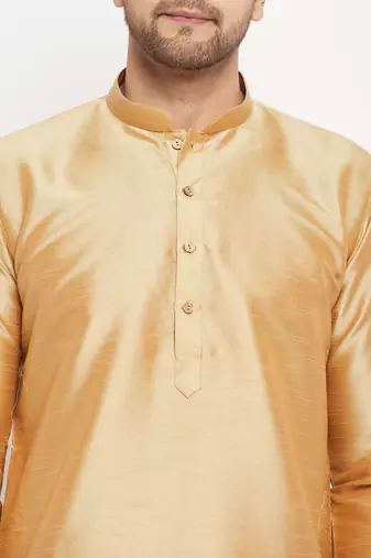 Rose Gold And Maroon Silk Blend Kurta Pyjama Set