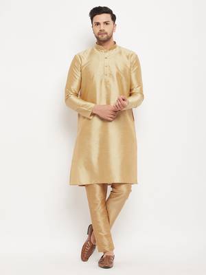 Rose Gold Silk Blend Kurta Pyjama Set 1