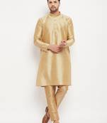 Men'S Rose Gold Silk Blend Kurta Pyjama Set