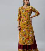 women's round neck floral mustard straight kurta and sharara