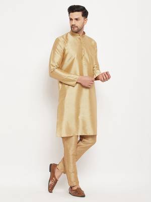 Rose Gold Silk Blend Kurta Pyjama Set 2