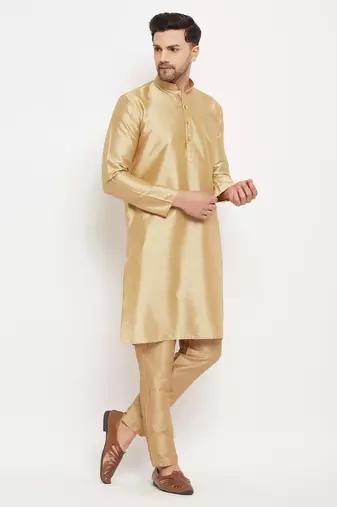 Rose Gold Silk Blend Kurta Pyjama Set