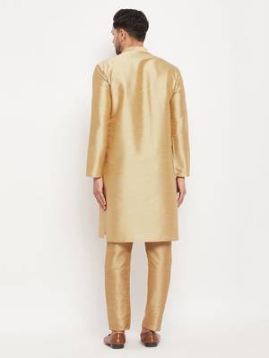 Rose Gold Silk Blend Kurta Pyjama Set 3