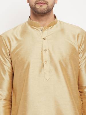 Rose Gold Silk Blend Kurta Pyjama Set 4