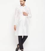 White And Black Silk Blend Kurta Pyjama Set