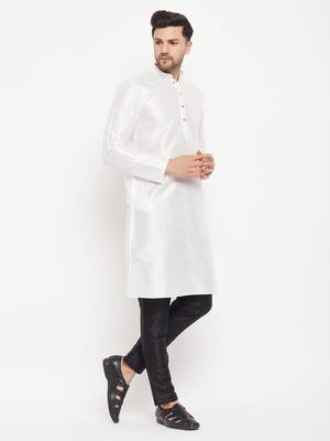 White And Black Silk Blend Kurta Pyjama Set 2