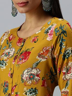 women's round neck floral mustard straight kurta and sharara 5