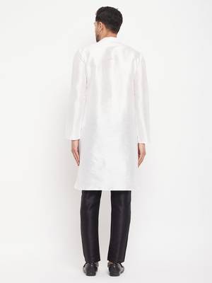 White And Black Silk Blend Kurta Pyjama Set 3