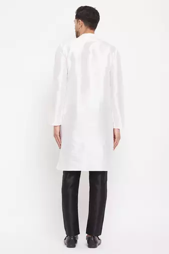 White And Black Silk Blend Kurta Pyjama Set