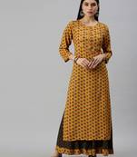 women's round neck floral mustard straight kurta and sharara