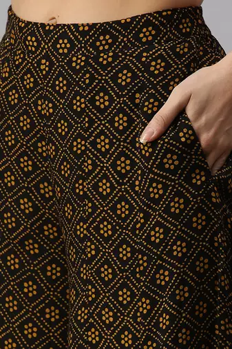 women's round neck floral mustard straight kurta and sharara