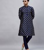 Navy Blue Silk Blend Kurta Pyjama Set
