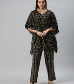 women's v-neck floral black kaftan kurti and trouser