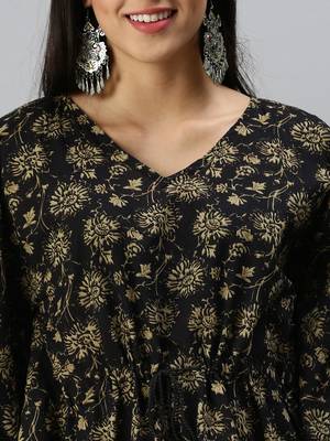 women's v-neck floral black kaftan kurti and trouser 4