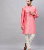 Pink And Cream Silk Blend Kurta Pyjama Set