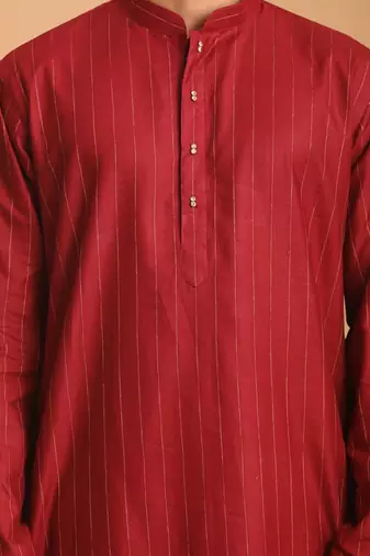 Maroon And Rose Gold Cotton Blend Kurta Pyjama Set