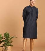 Navy Blue And Rose Gold Cotton Blend Kurta Pyjama Set