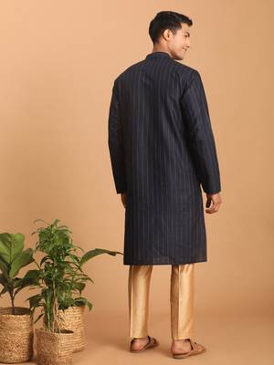 Navy Blue And Rose Gold Cotton Blend Kurta Pyjama Set 3