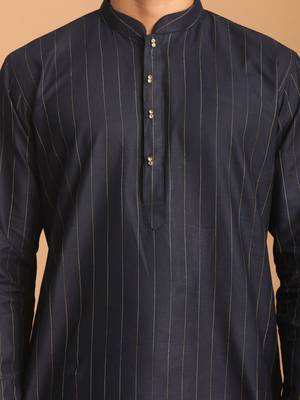 Navy Blue And Rose Gold Cotton Blend Kurta Pyjama Set 4