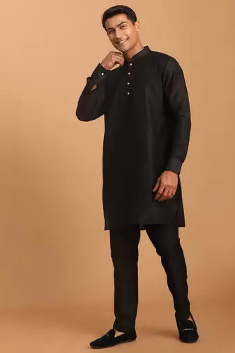 Black Viscose Kurta Pyjama Set