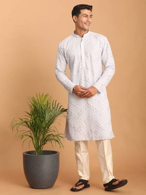 Aqua And Cream Georgette Kurta Pyjama Set 1
