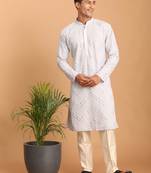 Aqua And Cream Georgette Kurta Pyjama Set