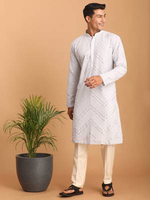 Aqua And Cream Georgette Kurta Pyjama Set 2