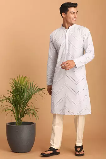 Aqua And Cream Georgette Kurta Pyjama Set