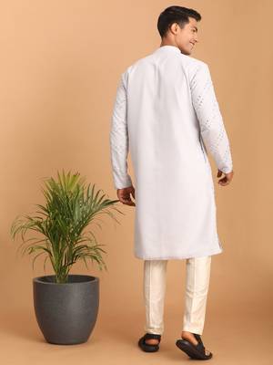 Aqua And Cream Georgette Kurta Pyjama Set 3