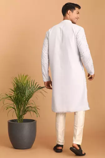 Aqua And Cream Georgette Kurta Pyjama Set