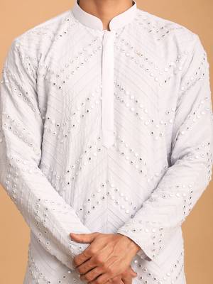 Aqua And Cream Georgette Kurta Pyjama Set 4