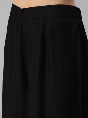 women's mandarin collar ethnic motifs foil print black straight kurta and palazzos 5