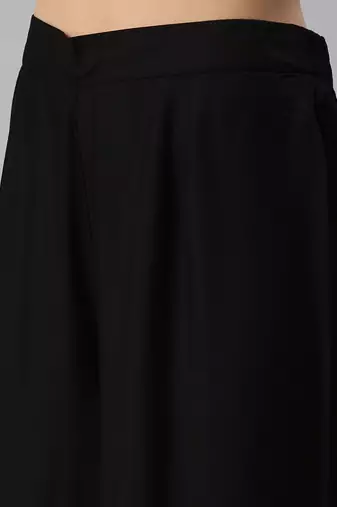 women's mandarin collar ethnic motifs foil print black straight kurta and palazzos