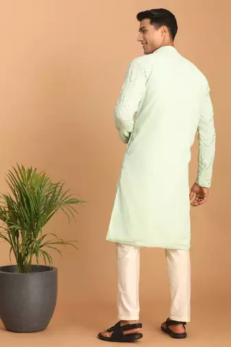 Mint Green And Cream Georgette Kurta Pyjama Set