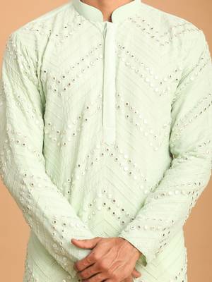 Mint Green And Cream Georgette Kurta Pyjama Set 4