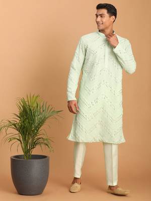 Mint Green Georgette Kurta Pyjama Set 1