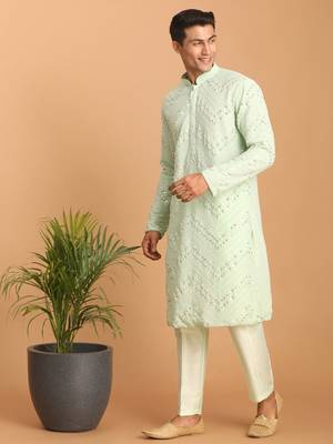 Mint Green Georgette Kurta Pyjama Set 2