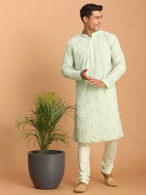Mint Green Georgette Kurta Pyjama Set 1