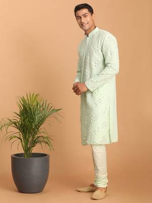 Mint Green Georgette Kurta Pyjama Set 2