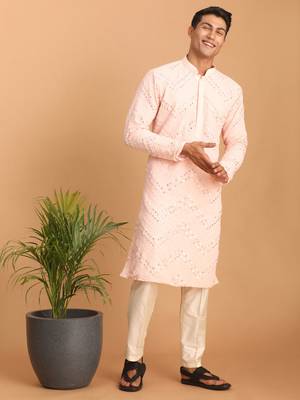 Pink And Cream Georgette Kurta Pyjama Set 1