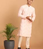 Men'S Pink And Cream Georgette Kurta Pyjama Set