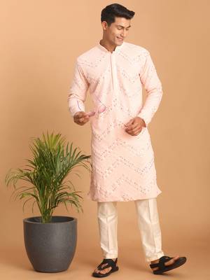 Pink And Cream Georgette Kurta Pyjama Set 2