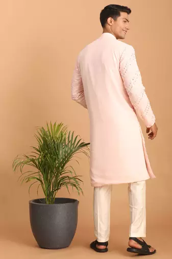 Pink And Cream Georgette Kurta Pyjama Set