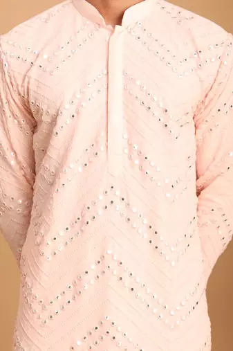 Pink And Cream Georgette Kurta Pyjama Set