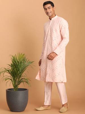 Pink Georgette Kurta Pyjama Set 2