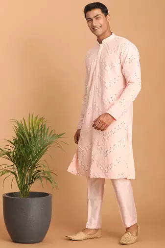 Pink Georgette Kurta Pyjama Set