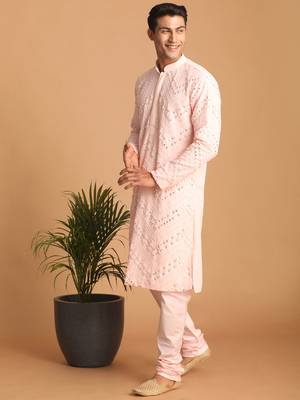 Pink Georgette Kurta Pyjama Set 2