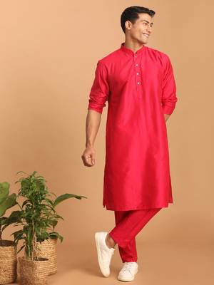 Men'S Pink Viscose Kurta Pyjama Set 1