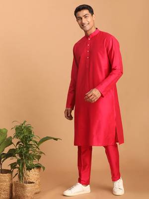 Men'S Pink Viscose Kurta Pyjama Set 2